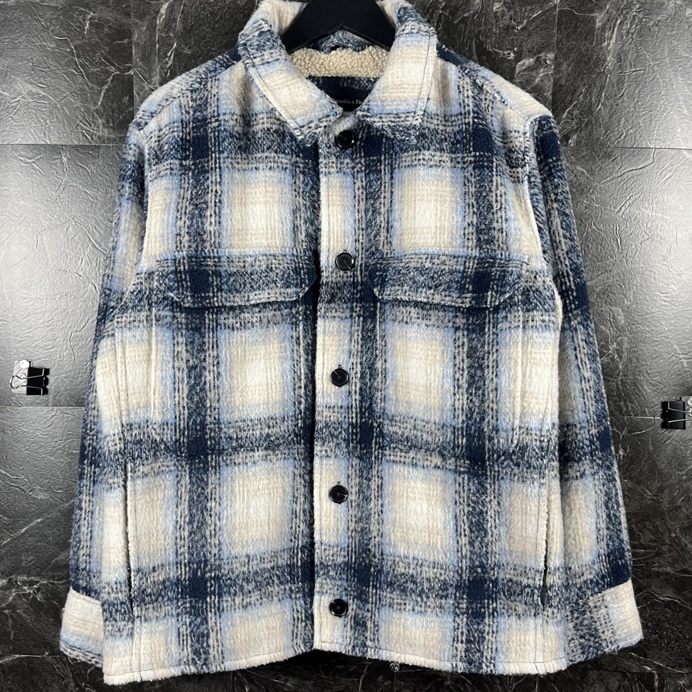 Abercrombie&Fitch Men's Blue Sherpa Fur Pocket Chore Jacket Small